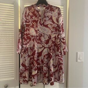 Sunday Up Women’s Paisley Dress, Tiered Body, Bell Sleeves, Lagenlook, Boho Sm